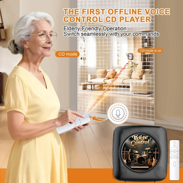 Alt view image 2 of 7 - CD Player Portable Bluetooth: Offline Voice Control CD Players for Home with Remote Voice Control CD Player with Speakers with FM Radio Remote