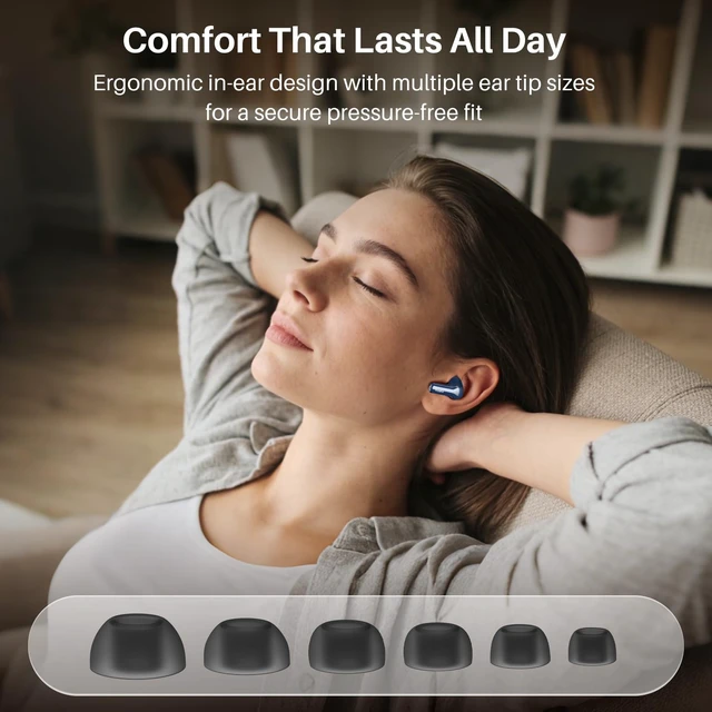 Alt view image 7 of 7 - Hybrid Active Noise Cancelling in Ear Wireless Earbuds, 68H Playtime 6 Mics AI Clear Calls, LED Display, 32 Preset EQs App, Bluetooth 5.3 Headphones, IPX8 Waterproof, Comfort Fit Ear Buds Blue