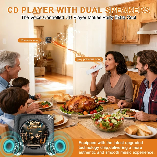 Alt view image 5 of 7 - CD Player Portable Bluetooth: Offline Voice Control CD Players for Home with Remote Voice Control CD Player with Speakers with FM Radio Remote