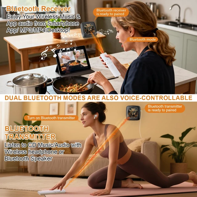 Alt view image 4 of 7 - CD Player Portable Bluetooth: Offline Voice Control CD Players for Home with Remote Voice Control CD Player with Speakers with FM Radio Remote