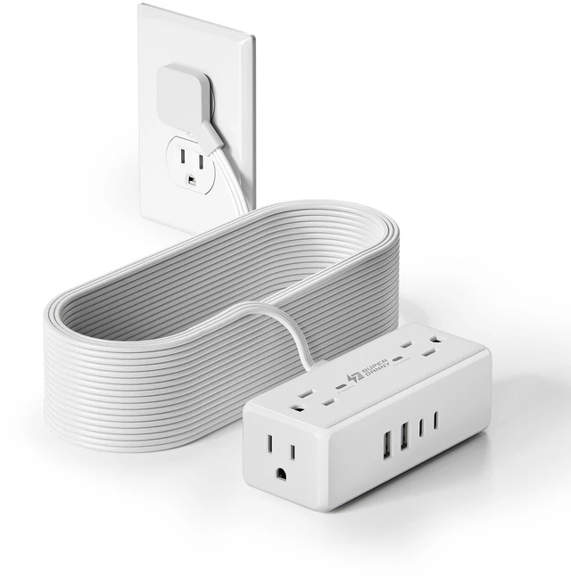 Main image of 20Ft Long Extension Cord, Flat Plug Surge Protector Power Strip Charging Station with 4 Outlets & 4 USB (2 USB C) Wall Mountable Outlet Extender for Home Office College Dorm Room Essentials