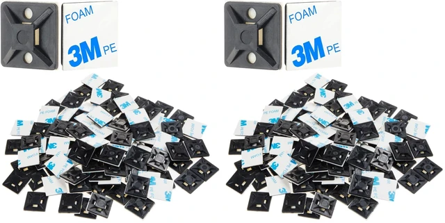 Main image of 500 PCS 3/4" Black Self Adhesive Cable Zip Tie Mounts Wire Cable Clips Holders Management Anchors Organizer Holders Squares(HS-101S) (Pack of 2)