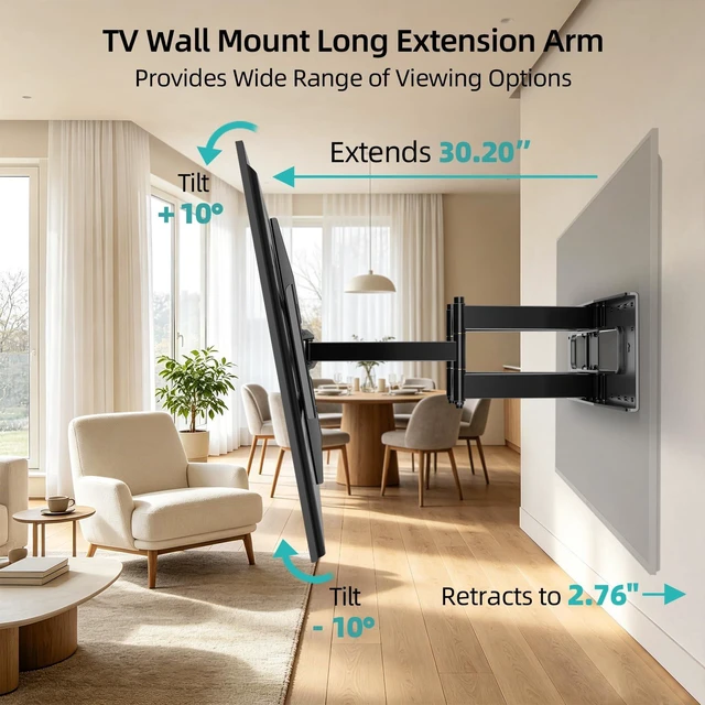 Alt view image 3 of 7 - 98&100 INCH TV Wall Mount,Heavy Duty Full Motion TV Bracket Preassembled, Holds 220lbs Max Load 300KG Overload Test, 30.2 Extension,Swivel & Tilt, Max Vesa 900x600mm, Fits 12-24" Studs
