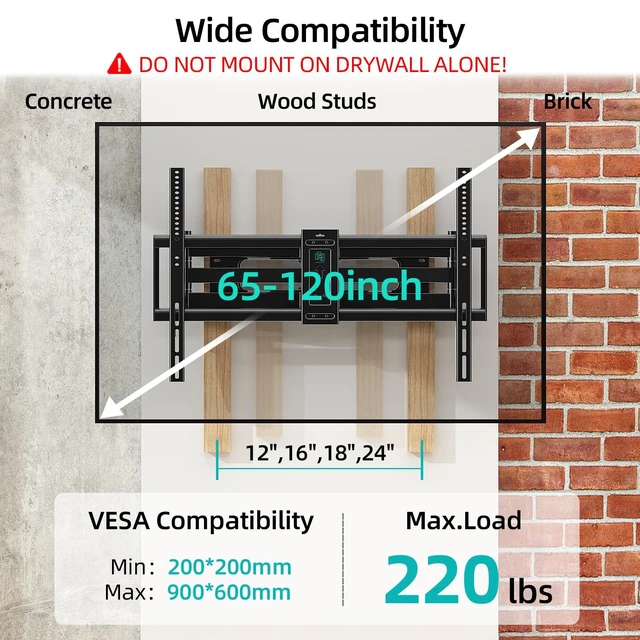 Alt view image 4 of 7 - 98&100 INCH TV Wall Mount,Heavy Duty Full Motion TV Bracket Preassembled, Holds 220lbs Max Load 300KG Overload Test, 30.2 Extension,Swivel & Tilt, Max Vesa 900x600mm, Fits 12-24" Studs