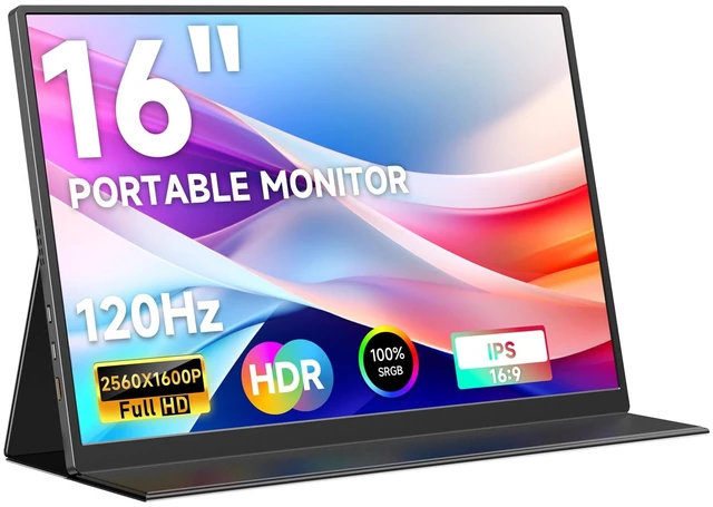 Main image of 16" 2.5K 120Hz Portable Monitor, 2560x1600 HDR IPS Display, QHD 100% sRGB, USB-C & HDMI, Eye Care External Second Screen, for Laptop/PC/Phone/PS4/5/Xbox/Switch