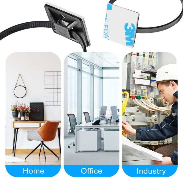 Alt view image 4 of 5 - 500 PCS 3/4" Black Self Adhesive Cable Zip Tie Mounts Wire Cable Clips Holders Management Anchors Organizer Holders Squares(HS-101S)