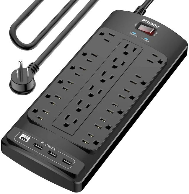Main image of 18 Outlets Surge Protector Power Strip - 10 Feet Flat Plug Heavy Duty Extension Cord with 18 Widely Outlets and 4 USB Ports, 2100 Joules, Black, ETL Listed