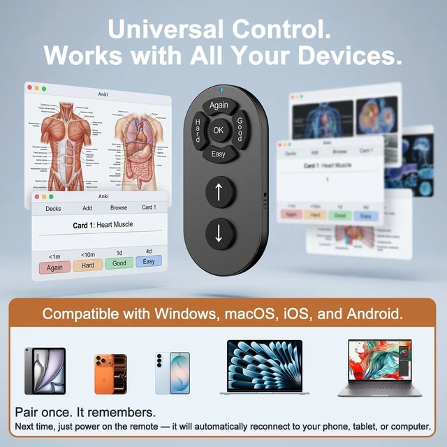 Alt view image 6 of 7 - Remote for Anki,No Remap,Compatible with Mac,PC,iOS,Android,Black Screen-Matched Button Labels, Fast Pair, No Add-ons, For Mac/iPad/iPhone/Android/Windows, Portable Design