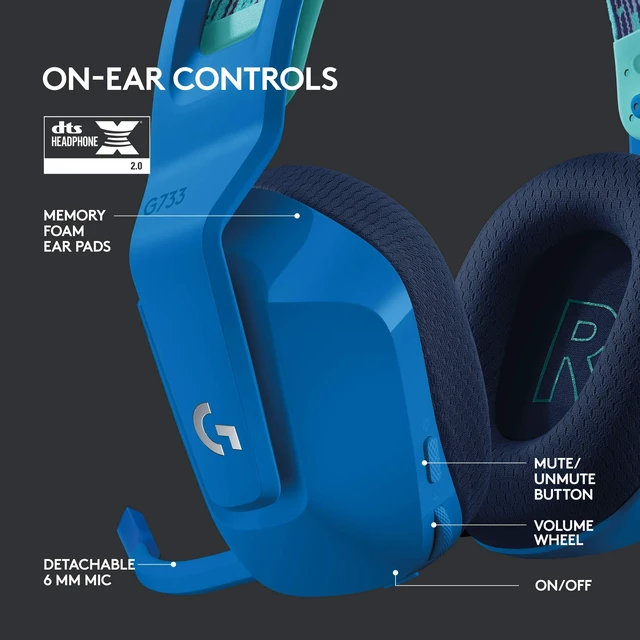 Alt view image 5 of 7 - G733 Lightspeed Wireless Gaming Headset - Blue Suspension Headband, LIGHTSYNC RGB, Blue VO!CE mic Technology, PRO-G Audio Drivers