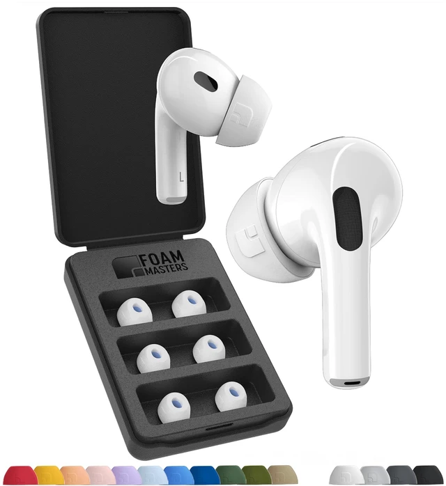 Main image of Foam Masters Ultra-Premium Memory Foam Ear Tips for AirPods Pro 1st & 2nd Gen 3 Pairs New Ver. Secure Fit Super Comfort Better Noise Cancel Replacement Buds (Medium, White)