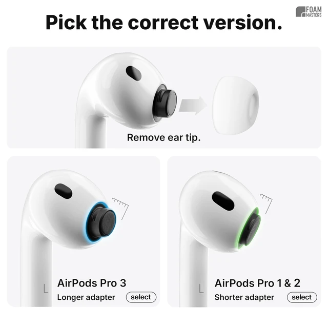 Alt view image 2 of 7 - Foam Masters Ultra-Premium Memory Foam Ear Tips for AirPods Pro 1st & 2nd Gen 3 Pairs New Ver. Secure Fit Super Comfort Better Noise Cancel Replacement Buds (Medium, White)