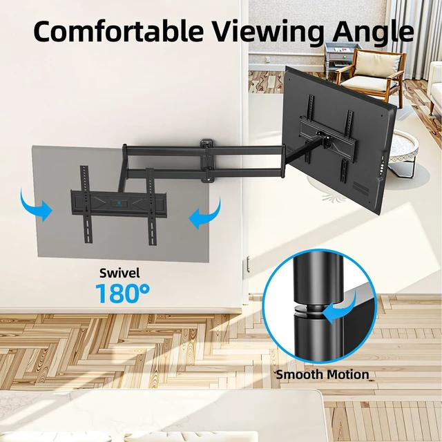 Alt view image 3 of 7 - Corner TV Wall Mount Long Arm Full Motion for 42 50 55 65 inch TVs UL Listed, Fit 32-70" TV, Hold 80lbs, Swivel 180°, Tilt +5/-12°, Level +/-4°, 32" Arm Extension, VESA400x400mm, Single Stud