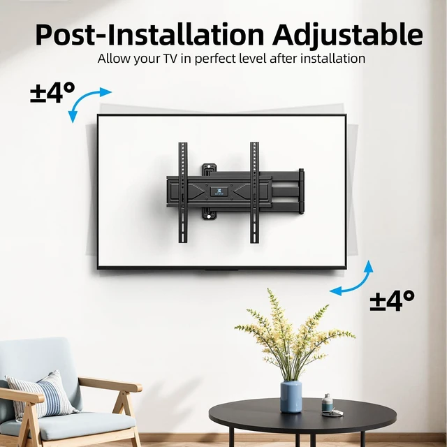 Alt view image 5 of 7 - Corner TV Wall Mount Long Arm Full Motion for 42 50 55 65 inch TVs UL Listed, Fit 32-70" TV, Hold 80lbs, Swivel 180°, Tilt +5/-12°, Level +/-4°, 32" Arm Extension, VESA400x400mm, Single Stud