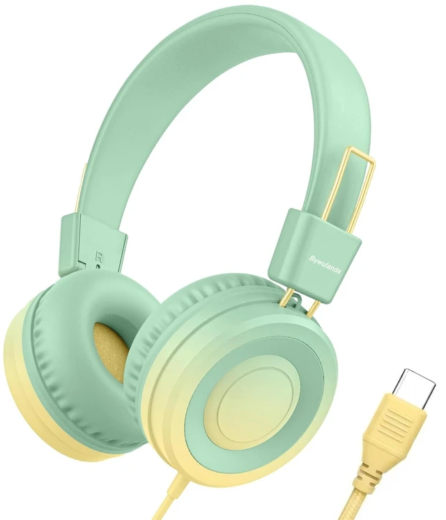 Main image of USB Type C Kids Headphone for School, 94dB Safe Volume Limited, Foldable Stereo Sound Tangle-Free Type C Cord, On-Ear Headphones for Boys/Girls/Students/Tablet/Travel(Gradient Green)
