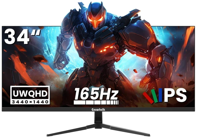 Main image of 34 Inch Ultrawide Gaming Monitor, 165Hz UWQHD 4K Flat Screen FreeSync, PIP/PBP Mode, Dual HDMI 2.0 & DP 1.4, VESA, Assist Crosshair