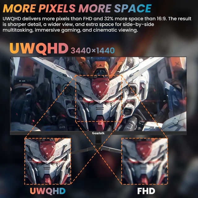 Alt view image 3 of 7 - 34 Inch Ultrawide Gaming Monitor, 165Hz UWQHD 4K Flat Screen FreeSync, PIP/PBP Mode, Dual HDMI 2.0 & DP 1.4, VESA, Assist Crosshair