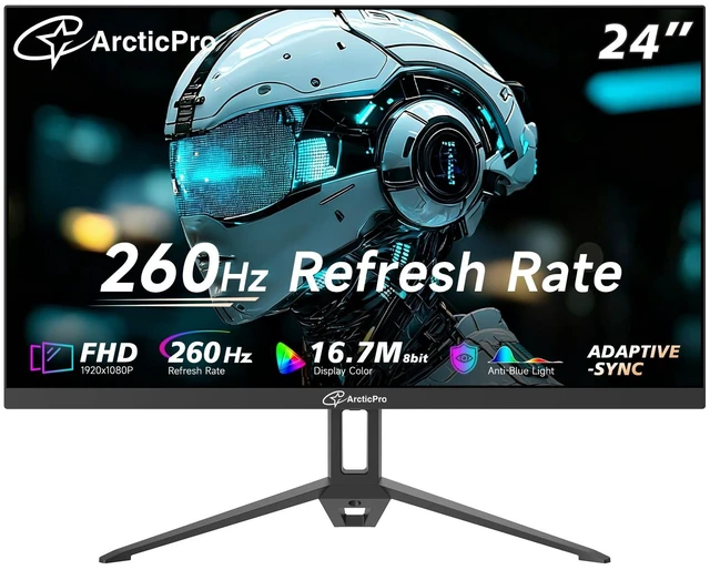 Main image of 24" 260Hz 240Hz Gaming Monitor, 1080p Monitor, Adaptive Sync FHD Computer Monitor, 120% sRGB, 2ms, HDMI 2.1, DP 1.4 Ports, VESA, 3-Sided Frameless, Ultra Slim, Eye Care, 3000:1 Contrast