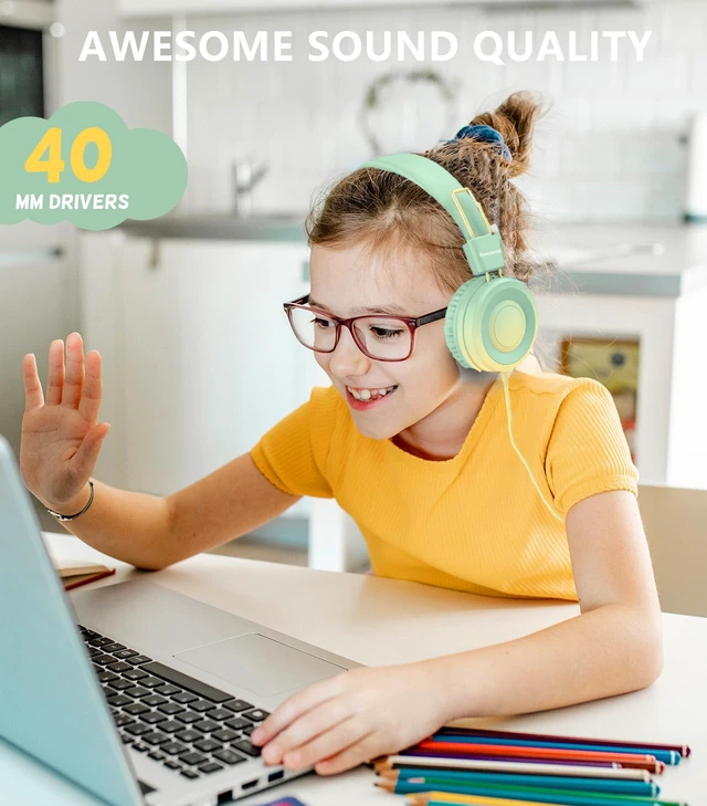 Alt view image 3 of 6 - USB Type C Kids Headphone for School, 94dB Safe Volume Limited, Foldable Stereo Sound Tangle-Free Type C Cord, On-Ear Headphones for Boys/Girls/Students/Tablet/Travel(Gradient Green)