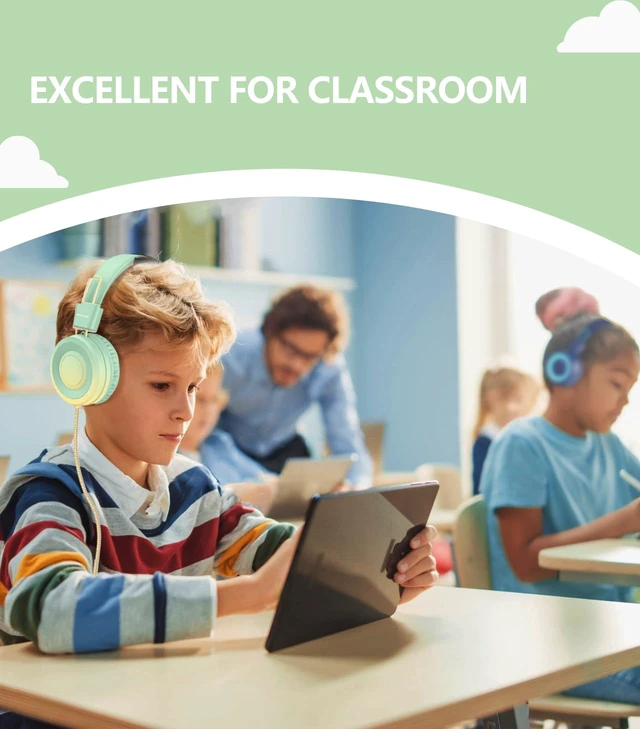Alt view image 5 of 6 - USB Type C Kids Headphone for School, 94dB Safe Volume Limited, Foldable Stereo Sound Tangle-Free Type C Cord, On-Ear Headphones for Boys/Girls/Students/Tablet/Travel(Gradient Green)