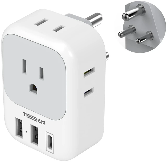 Main image of US to India Plug Adapter, Type D Travel Adaptor 4 American Outlets,3 USB Charger(1 USBC), for Bangladesh, Maldives, Nepal, Pakistan