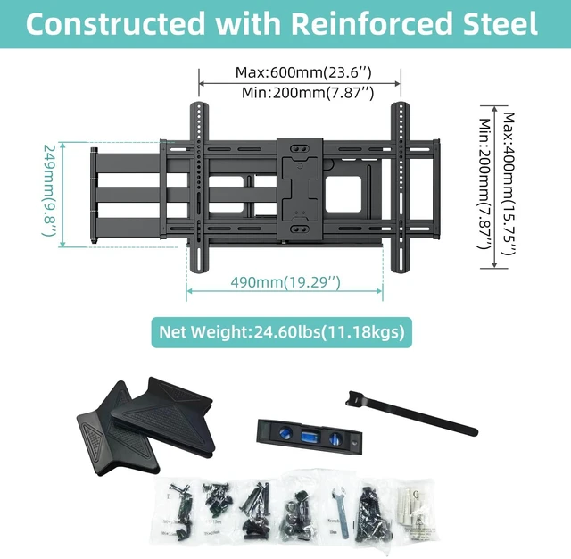 Alt view image 7 of 7 - Extra Long Arm Full Motion TV Wall Mount for 4280 TVs 43 Long Extension, Swivel ±90° & Tilt ±10°, Leveling ±3°, Holds Up To 110 Lbs, Max Vesa 600x400mm, Fits 16,18 Studs