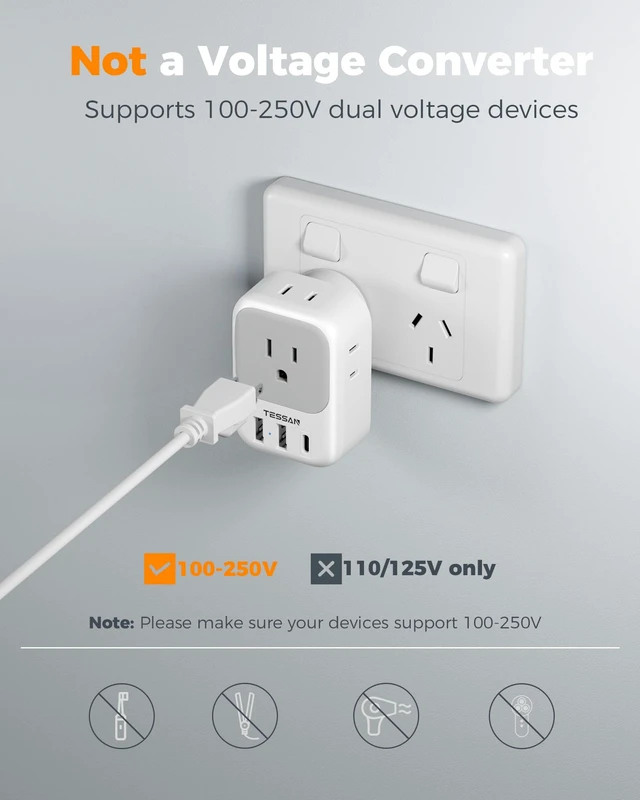 Alt view image 6 of 7 - US to Australia Plug Adapter Type I Travel Adaptor 4 American Outlets, 3 USB Ports (1 USB C 20W), For USA to Australian Argentina China Fiji Samoa, New Zealand Power Adapter