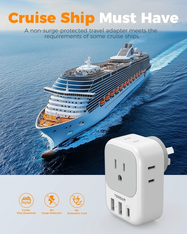 Alt view image 7 of 7 - US to Australia Plug Adapter Type I Travel Adaptor 4 American Outlets, 3 USB Ports (1 USB C 20W), For USA to Australian Argentina China Fiji Samoa, New Zealand Power Adapter