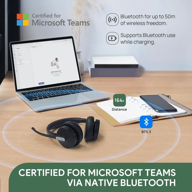 Alt view image 2 of 7 - BH70 Dual Wireless Headset with Mic for Work, Bluetooth Headphone with Teams Certification, up to 35h Talk Time, 147g All-Day Wearing Comfort, Perfect for Open Office Home Hybrid Work
