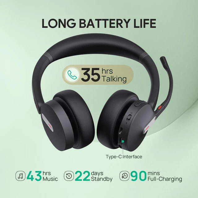 Alt view image 4 of 7 - BH70 Dual Wireless Headset with Mic for Work, Bluetooth Headphone with Teams Certification, up to 35h Talk Time, 147g All-Day Wearing Comfort, Perfect for Open Office Home Hybrid Work