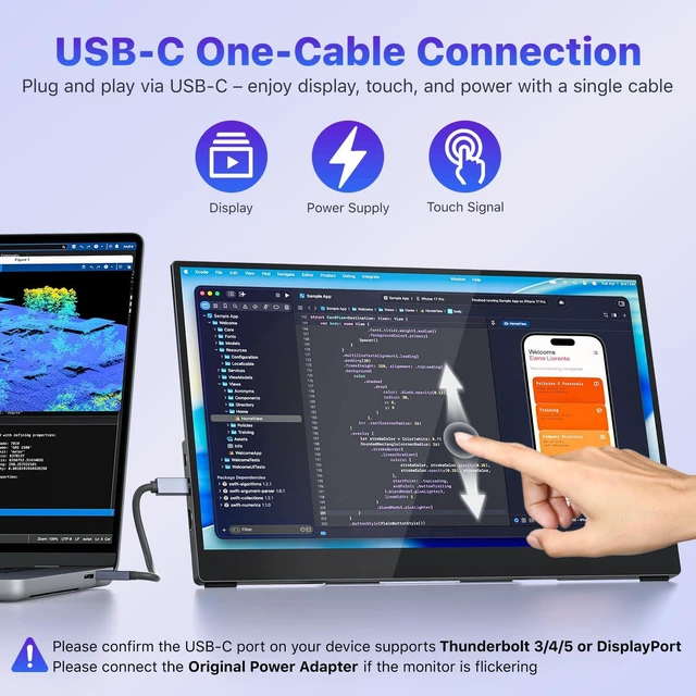 Alt view image 3 of 7 - Portable Monitor for Laptop, IPS USB-C HDMI Travel Second Monitor for MacBook Pro Air, PC, PS5, Xbox, Portable Second Screen, Built-in Kickstand, Speakers, VESA Mountable, 15.6