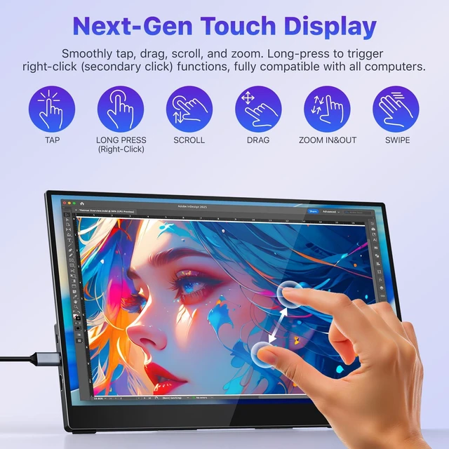 Alt view image 2 of 7 - Portable Monitor for Laptop, IPS USB-C HDMI Travel Second Monitor for MacBook Pro Air, PC, PS5, Xbox, Portable Second Screen, Built-in Kickstand, Speakers, VESA Mountable, 15.6