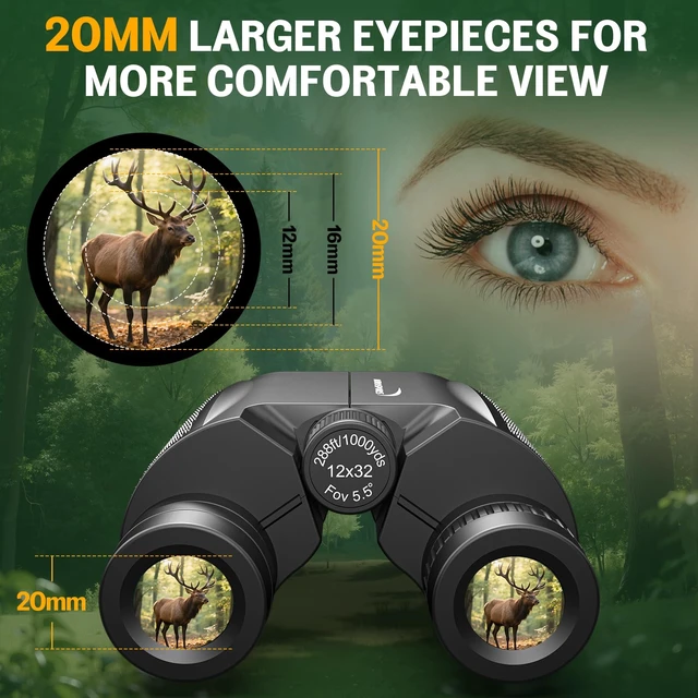 Alt view image 3 of 7 - 12x32 Compact Binoculars for Adults - Small Binoculars with FMC Lens & BAK4 Prism - Wide 273ft/1000yds Field of View - Easy Focus Binos for Bird Watching Traveling Gifts for Men Women
