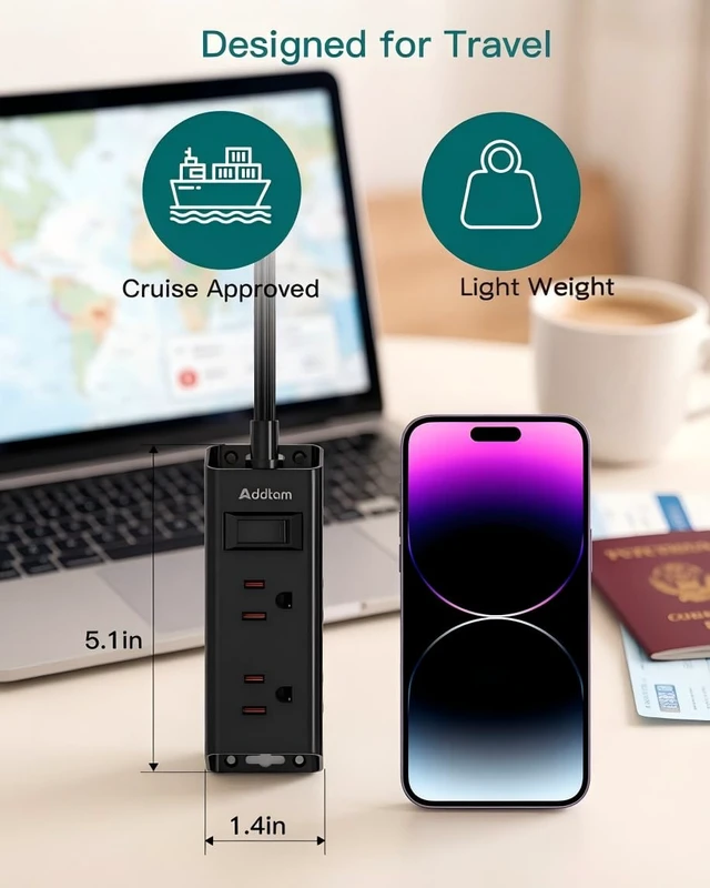 Alt view image 4 of 7 - Flat Plug Power Strip with 6 Outlet Extender, 6 FT Extension Cord Flat Wall Plug with Multiple Outlets, No Surge Protector for Cruise Ship, Travel, Dorm, Home Office, Cruise Essentials, Black