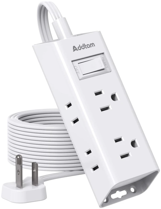 Main image of Flat Plug Power Strip with 6 Outlet Extender, 10 FT Extension Cord Flat Wall Plug with Multiple Outlets, No Surge Protector for Cruise Ship, Travel, Dorm, Home Office, Cruise Essentials, White