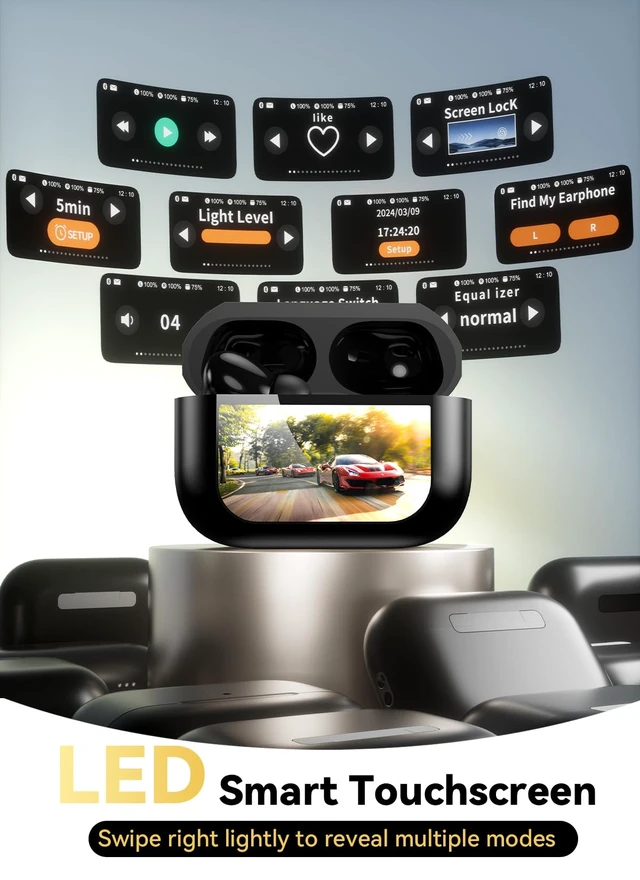 Alt view image 2 of 7 - Wireless Earbuds, Smart Touchscreen Ear Buds, ANC Headphones, Bluetooth 5.4