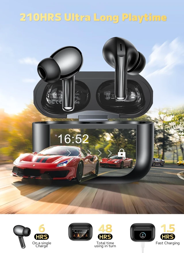 Alt view image 3 of 7 - Wireless Earbuds, Smart Touchscreen Ear Buds, ANC Headphones, Bluetooth 5.4