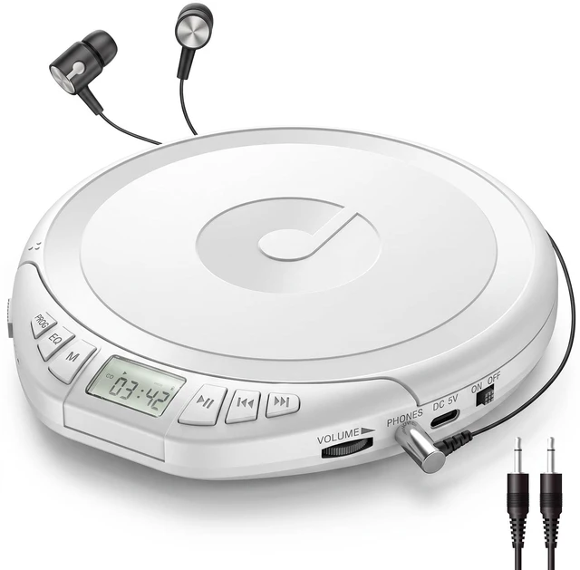 Main image of CD Player Portable with Earphones, CD Discman AUX Cable for Car Home Personal Discman CD player,PROG memory, CD-R/RW MP3/WMA, Anti-skip shockproof protection, A-B repeat,LCD display