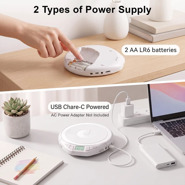 Alt view image 5 of 7 - CD Player Portable with Earphones, CD Discman AUX Cable for Car Home Personal Discman CD player,PROG memory, CD-R/RW MP3/WMA, Anti-skip shockproof protection, A-B repeat,LCD display