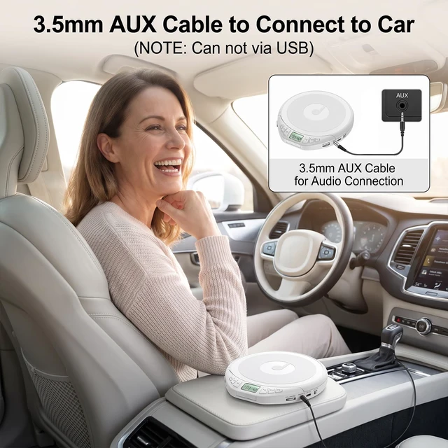 Alt view image 4 of 7 - CD Player Portable with Earphones, CD Discman AUX Cable for Car Home Personal Discman CD player,PROG memory, CD-R/RW MP3/WMA, Anti-skip shockproof protection, A-B repeat,LCD display