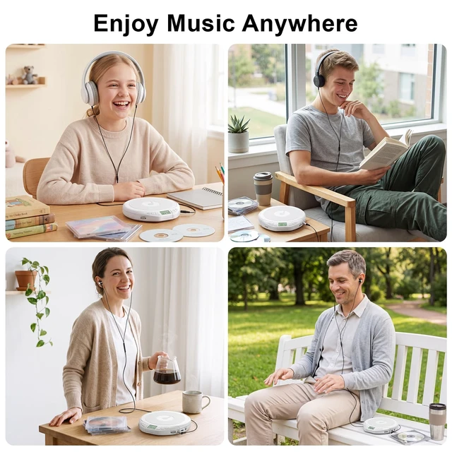 Alt view image 7 of 7 - CD Player Portable with Earphones, CD Discman AUX Cable for Car Home Personal Discman CD player,PROG memory, CD-R/RW MP3/WMA, Anti-skip shockproof protection, A-B repeat,LCD display