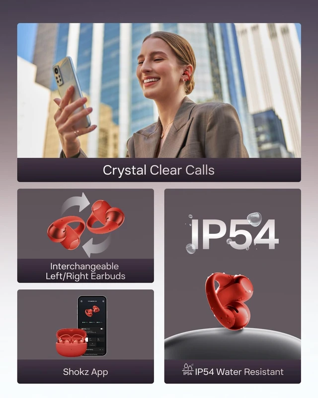 Alt view image 7 of 7 - OpenDots ONE Open-Ear Clip-On Bluetooth Earbuds, Red, Dolby Audio Clip-on design; Open ear awareness; Lightweight secure fit; Dolby Audio; 40H listening; Travel/Commuting/Yoga