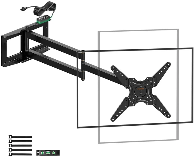 Main image of 48" Long Arm Rotating TV Wall Mount w/Power Strip 26-65TV by Portrait Vertical 180° Rotating Heavy Duty TV Wall Mount w/ Power Outlet, VESA 400x400mm, Holds 110 lbs, 16'' Wood Stud Walls