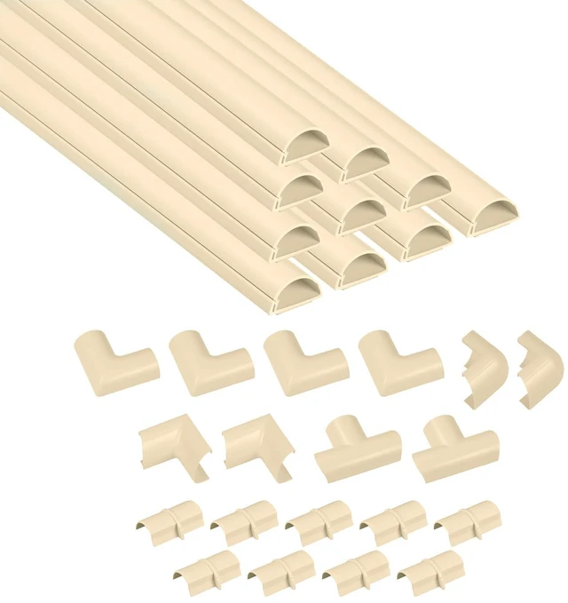 Main image of 157in Cord Cover Kit, Self-Adhesive Wire Hiders, Paintable Cable Raceway to Hide Wires on Wall, Electrical Cable Management - 10x 15.7 Lengths & 19 Accessories - 1.18" (W) x 0.59" (H) - Beige