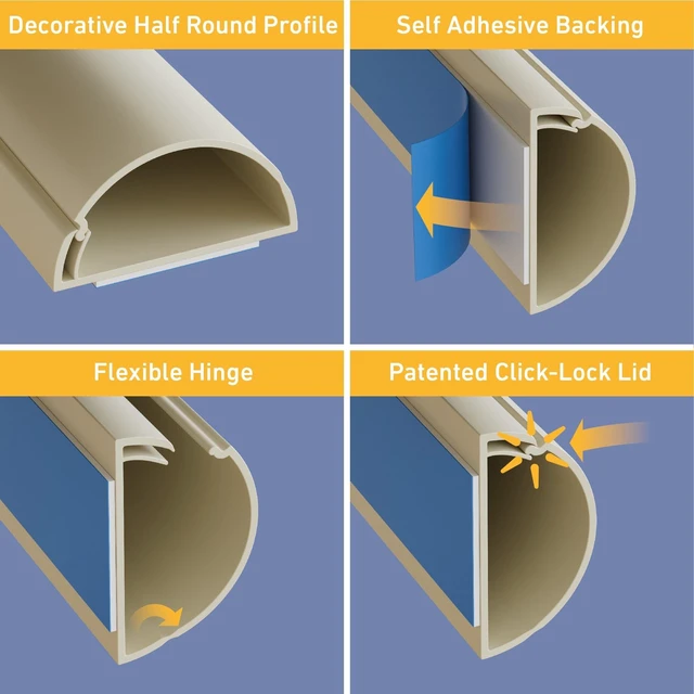Alt view image 3 of 7 - 157in Cord Cover Kit, Self-Adhesive Wire Hiders, Paintable Cable Raceway to Hide Wires on Wall, Electrical Cable Management - 10x 15.7 Lengths & 19 Accessories - 1.18" (W) x 0.59" (H) - Beige