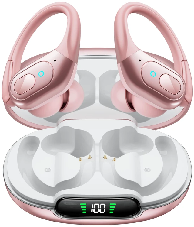 Main image of Active Noise Cancelling Earbuds Wireless Rose Gold Ear Buds 90Hrs Playback Stereo Bass Earphones with Mic Over-Ear Hooks IPX7 Waterproof Headset for Sports Running