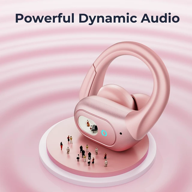 Alt view image 4 of 7 - Active Noise Cancelling Earbuds Wireless Rose Gold Ear Buds 90Hrs Playback Stereo Bass Earphones with Mic Over-Ear Hooks IPX7 Waterproof Headset for Sports Running