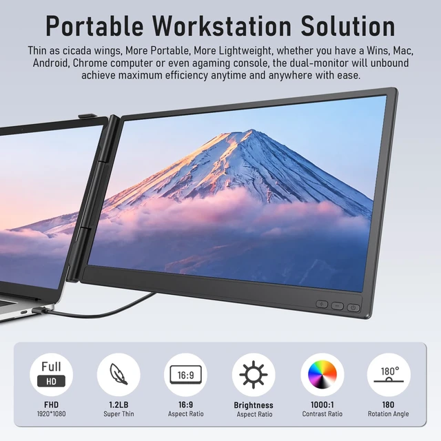 Alt view image 2 of 7 - Laptop Screen Extender, 14'' FHD 1080P Ultra-Slim Dual Portable Monitor for Laptops, USB-C Travel Monitor Extender Plug & Play for 13"-16" Laptop, Compatible with Wins/Mac/Android/Chrome