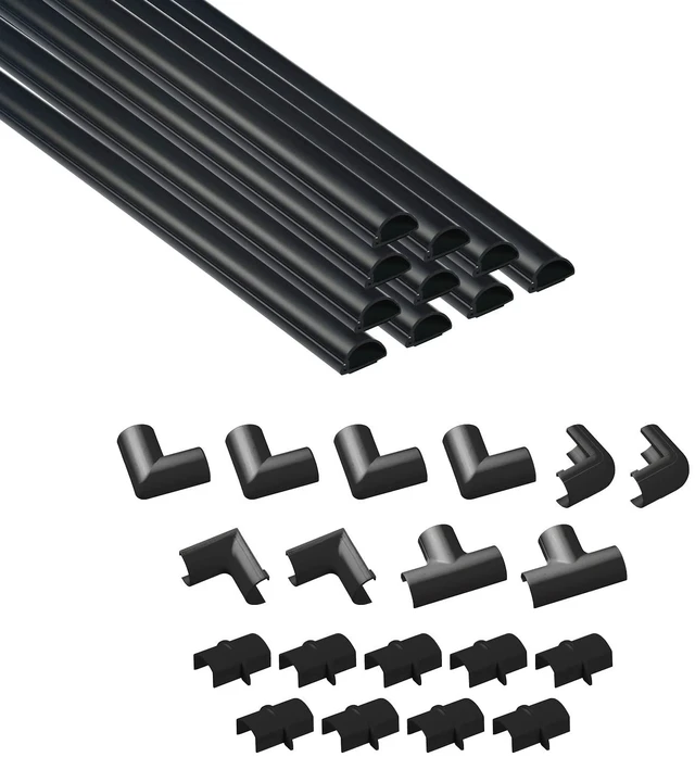 Main image of 157in Cord Hider Kit, Patented Cable Cover, Hide Wires on Wall, Channel for TV Mount Cords, Raceway Wire Hiders, Paintable, Adhesive, Half Round, 10x 0.78in W x 0.39in H x 15.7in L, Black