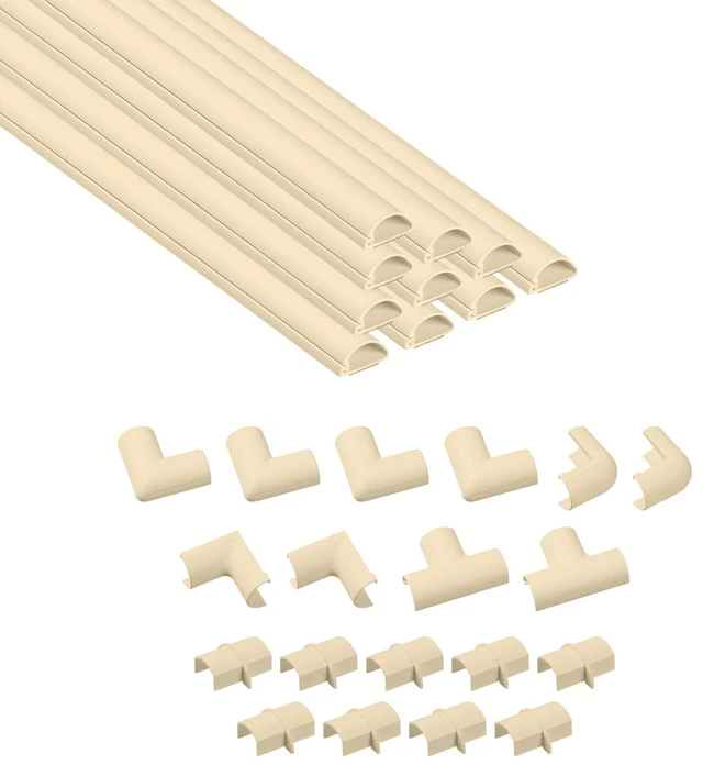 Main image of 157in Cord Hider Kit, Patented Cable Cover, Hide Wires on Wall, Channel for TV Mount Cords, Raceway Wire Hiders, Paintable, Adhesive, Half Round, 10x 0.78in W x 0.39in H x 15.7in L, Beige