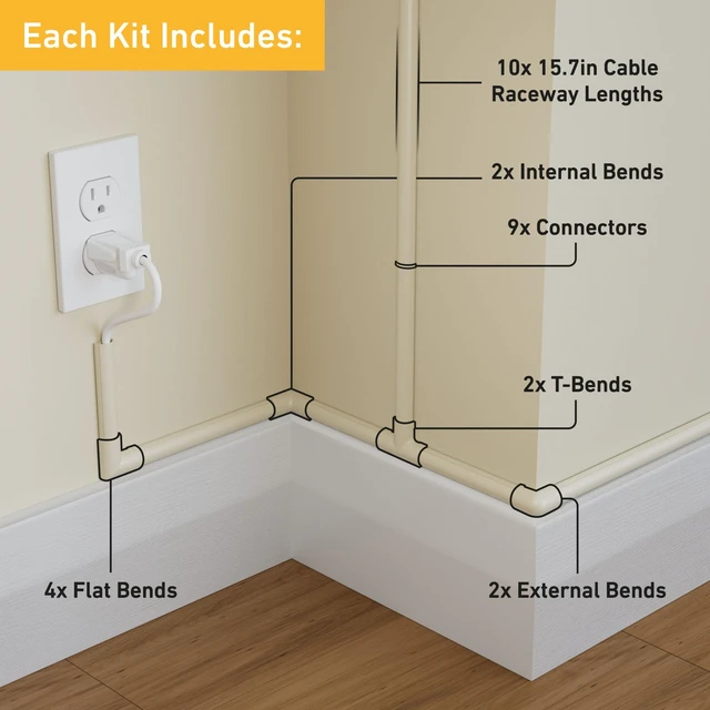 Alt view image 2 of 7 - 157in Cord Hider Kit, Patented Cable Cover, Hide Wires on Wall, Channel for TV Mount Cords, Raceway Wire Hiders, Paintable, Adhesive, Half Round, 10x 0.78in W x 0.39in H x 15.7in L, Beige